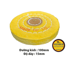 Bánh vải cotton, đĩa sợi nỉ đánh bóng bề mặt kim loại inox màu vàng đường kính 100mm độ dày 15mm