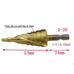 Mũi khoan tháp bước phủ titan thép HSS cao cấp hộp 3 mũi khoan tháp đa năng chuôi lục giác khoét lỗ sắt, gỗ, nhựa