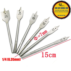 Vỉ 6 mũi khoét gỗ đuôi cá đường kính 10mm - 25mm  dài 150mm có đầu định tâm, hợp kim cao cấp siêu bền chuyên dụng cho ngành mộc