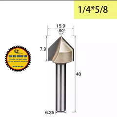 Mũi phay gỗ alu cnc vát 90 độ chữ V không bi Tideway cao cấp cốt chân bé 6.35mm