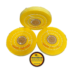 Bánh vải cotton, đĩa sợi nỉ đánh bóng bề mặt kim loại inox màu vàng đường kính 100mm độ dày 15mm