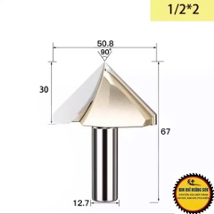 Mũi phay gỗ alu chữ V 50mm CNC vát 90 độ không bi Tideway cao cấp cốt trục 12.7mm