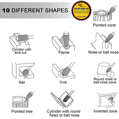 Bộ 10 mũi mài hợp kim mini điêu khắc gỗ lũa kim loại sắt nhựa chuôi 3mm độ cứng cao chịu nhiệt tốt