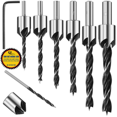 Mũi khoan âm vít gỗ 2 tầng, Bộ 7 mũi khoan gỗ bắt âm mũ vít đầu đinh định tâm kích cỡ 3-10mm chất liệu thép HSS cao cấp