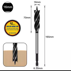 Mũi khoan khoét gỗ lỗ tròn chuôi lục giác dài 165mm đường kính từ 10mm - 35mm có vít xoắn ốc định tâm