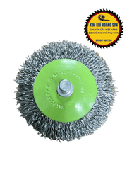 Chổi đánh bóng, đánh rỉ sắt thép không rỉ, Chổi cước quật gỗ lắp máy khoan cầm tay màu bạc mạ đồng