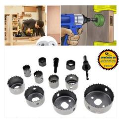 Bộ mũi khoét lỗ tròn gỗ thạch cao 11 chi tiết, mũi khoét hợp kim thép không gỉ cao cấp tránh gỉ sét