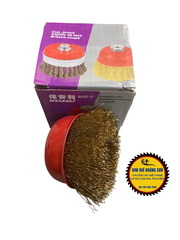 Chổi đánh rỉ sắt, chén cước có ren kích thước 3 inch lỗ trục M10x1.5 lắp máy mài cầm tay tiện dụng