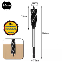 Mũi khoan khoét gỗ lỗ tròn chuôi lục giác dài 165mm đường kính từ 10mm - 35mm có vít xoắn ốc định tâm