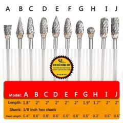 Bộ 10 mũi mài hợp kim mini điêu khắc gỗ lũa kim loại sắt nhựa chuôi 3mm độ cứng cao chịu nhiệt tốt