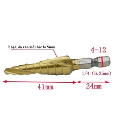 Mũi khoan tháp bước phủ titan thép HSS cao cấp hộp 3 mũi khoan tháp đa năng chuôi lục giác khoét lỗ sắt, gỗ, nhựa