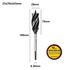 Mũi khoan khoét gỗ lỗ tròn chuôi lục giác dài 165mm đường kính từ 10mm - 35mm có vít xoắn ốc định tâm