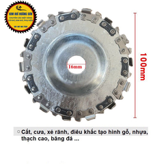 Đĩa cưa xích, lưỡi cưa xích cắt gỗ trục 16mm, chất liệu thép không gỉ siêu cứng, phay phá gỗ đa năng gắn máy mài cầm tay