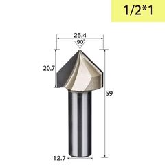 Mũi phay gỗ alu cnc vát 90 độ chữ V không bi Tideway cao cấp cốt chân bé 6.35mm và chân to 12.7mm
