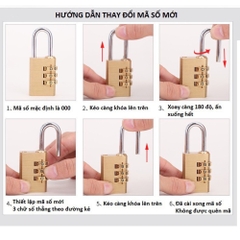 Ổ khóa 3 mã số xoay mini chất liệu đồng thau, khóa vali, khóa balo, khóa tủ không cần chìa bền chắc