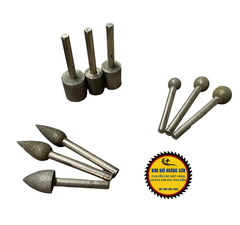 Mũi mài kim cương, đầu mài khắc đá, ngọc hình trụ, hình nón, hình tròn đường kính từ 6mm đến 20mm trục 6mm siêu cứng