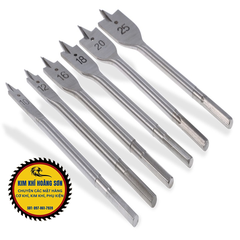Vỉ 6 mũi khoét gỗ đuôi cá đường kính 10mm - 25mm  dài 150mm có đầu định tâm, hợp kim cao cấp siêu bền chuyên dụng cho ngành mộc