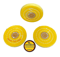 Bánh vải cotton, đĩa sợi nỉ đánh bóng bề mặt kim loại inox màu vàng đường kính 100mm độ dày 15mm