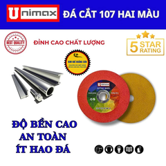 Đá Cắt inox, Lưỡi Cắt Kim Loại UNIMAX Thế Hệ Mới Siêu Bền Đường Kính 107mm Lỗ Trục 16mm Hai Mặt Đỏ Vàng