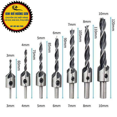 Mũi khoan âm vít gỗ 2 tầng, Bộ 7 mũi khoan gỗ bắt âm mũ vít đầu đinh định tâm kích cỡ 3-10mm chất liệu thép HSS cao cấp