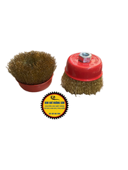 Chổi đánh rỉ sắt, chén cước có ren kích thước 3 inch lỗ trục M10x1.5 lắp máy mài cầm tay tiện dụng