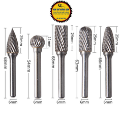 Mũi mài khắc kim loại trục 6mm đường kính đầu mũi từ 6 - 16mm, Mũi doa gỗ, nhựa, nhôm, inox siêu bền