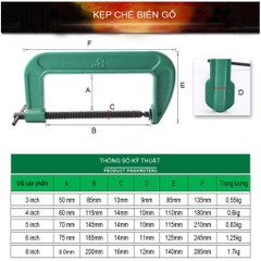 Vam kẹp gỗ Feibao dày dặn size từ 3" - 8" dùng kẹp nhôm kính, đồ mộc gỗ, Cảo chữ C hàng xanh xịn
