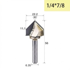 Mũi phay gỗ alu cnc vát 90 độ chữ V không bi Tideway cao cấp cốt chân bé 6.35mm và chân to 12.7mm