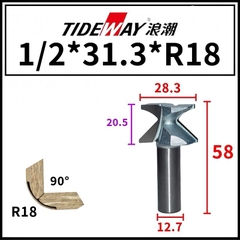 Mũi soi uốn cong gỗ CNC cốt trục 12.7mm phay bo cong 90 độ MDF góc R18 R30 R50 Tideway cao cấp