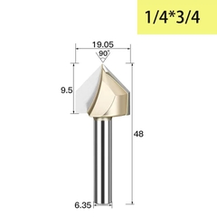 Mũi phay gỗ alu cnc vát 90 độ chữ V không bi Tideway cao cấp cốt chân bé 6.35mm và chân to 12.7mm