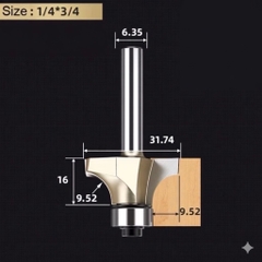 Mũi phay gỗ bo lõm R mũi soi lồi gỗ có bi Tideway cao cấp cốt bé 6.35mm lắp máy cầm tay và trục đứng