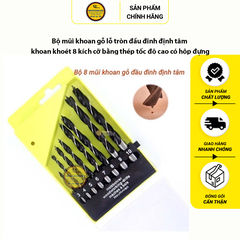 Bộ mũi khoan gỗ lỗ tròn đầu đinh định tâm khoan khoét 8 kích cỡ bằng thép tốc độ cao có hộp đựng