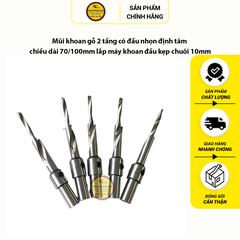 Mũi khoan gỗ 2 tầng có đầu nhọn định tâm chiều dài 70/100mm lắp máy khoan đầu kẹp chuôi 10mm