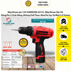 Máy khoan pin 12V SUMIKURA SU121, Máy Khoan Vặn Vít Dùng Pin 2 Chức Năng, Không Chổi Than, Kèm Pin Sạc Và Mũi Cr-V 65mm