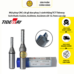 Mũi phay CNC cắt gỗ, Dao phay 3 cánh thẳng TCT Tideway cốt trục 12.7mm chất liệu hợp kim C45 cao cấp