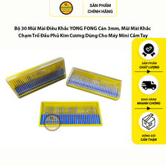Bộ 30 Mũi Mài Điêu Khắc YONG FONG Cán 3mm, Mũi Mài Khắc Đầu Phủ Kim Cương Dùng Cho Máy Mini Cầm Tay