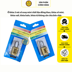 Ổ khóa 3 mã số xoay mini chất liệu đồng thau, khóa vali, khóa balo, khóa tủ không cần chìa bền chắc