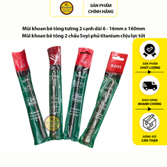 Mũi khoan bê tông tường 2 cạnh dài 6 - 16mm x 160mm, Mũi khoan bê tông 2 chấu Soyi phủ titanium chịu lực tốt