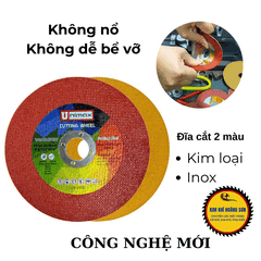 Đá Cắt inox, Lưỡi Cắt Kim Loại UNIMAX Thế Hệ Mới Siêu Bền Đường Kính 107mm Lỗ Trục 16mm Hai Mặt Đỏ Vàng