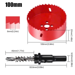 Mũi khoan khoét lỗ tròn 70mm - 200mm có mũi khoan định tâm chuôi tròn chất liệu thép gió HSS cao cấp