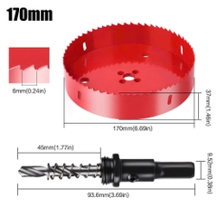 Mũi khoan khoét lỗ tròn 70mm - 200mm có mũi khoan định tâm chuôi tròn chất liệu thép gió HSS cao cấp