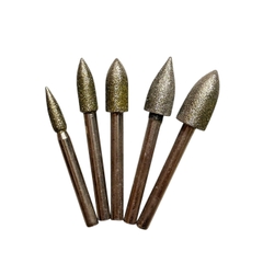 Mũi mài kim cương độ mịn #60, Đầu mài khắc đá ngọc hình trụ, đạn, tròn đường kính từ 6mm - 25mm trục 6mm siêu cứng