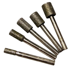 Mũi mài kim cương độ mịn #60, Đầu mài khắc đá ngọc hình trụ, đạn, tròn đường kính từ 6mm - 25mm trục 6mm siêu cứng