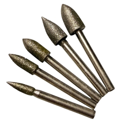 Mũi mài kim cương độ mịn #60, Đầu mài khắc đá ngọc hình trụ, đạn, tròn đường kính từ 6mm - 25mm trục 6mm siêu cứng