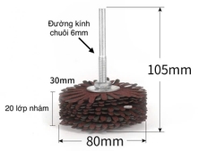 Chổi cước quật chà nhám gỗ ráp hoa đánh mịn đường kính 80mm lắp máy khoan cầm tay chuôi 6mm RAP_HOA