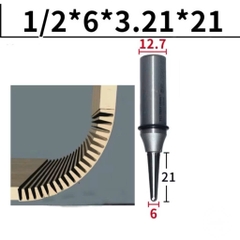 Mũi phay soi rãnh CNC uốn cong gỗ Tideway đầu nhọn 6x21mm bo cong 90 độ MDF cốt trục 12.7mm