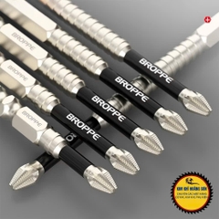 Mũi vít PH2 chống trượt hãng BROPPE chân lục giác 6.35mm, Mũi bắn vít 1 đầu bake chữ thập từ tính cao