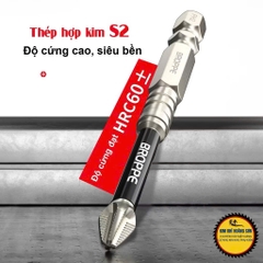 Mũi vít PH2 chống trượt hãng BROPPE chân lục giác 6.35mm, Mũi bắn vít 1 đầu bake chữ thập từ tính cao