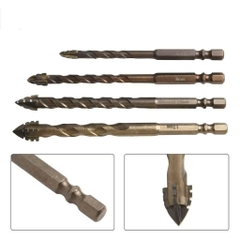 Mũi khoan đa năng cao cấp 4 cạnh chữ thập răng cưa chân lục giác 6.35mm, mũi khoan gạch men kính đá