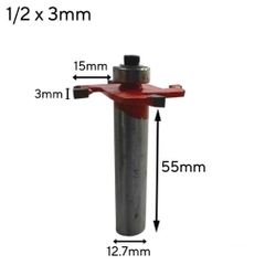 Mũi phay gỗ, Mũi soi cuốc 4 cánh có bi cao cấp chân to 12.7mm, hợp kim siêu bền, chịu nhiệt tốt